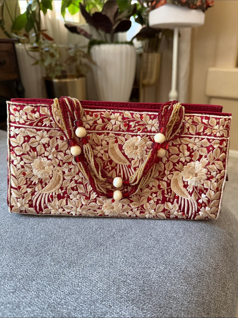 Embroidered Red & Gold Evening Clutch Bag